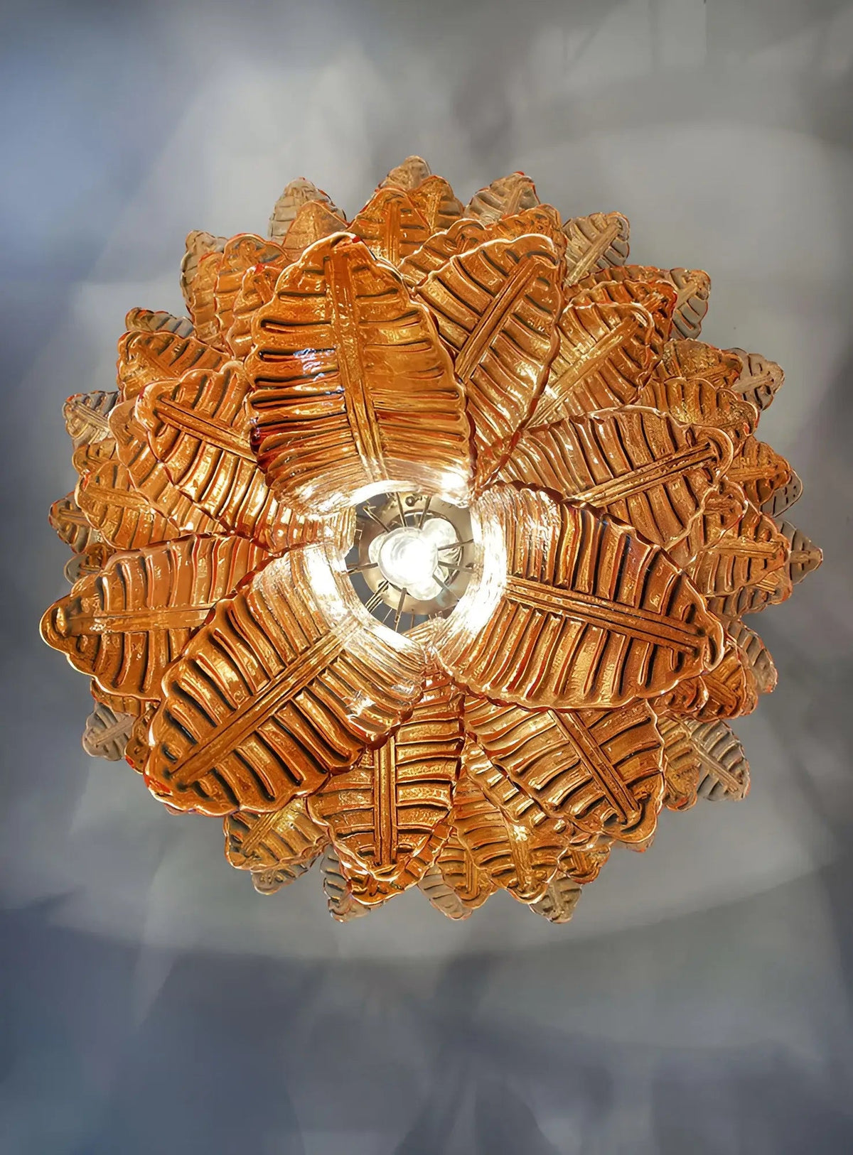 Amber Leaf Cascade Chandelier — Modern Art Glass Pendant for Dining Room