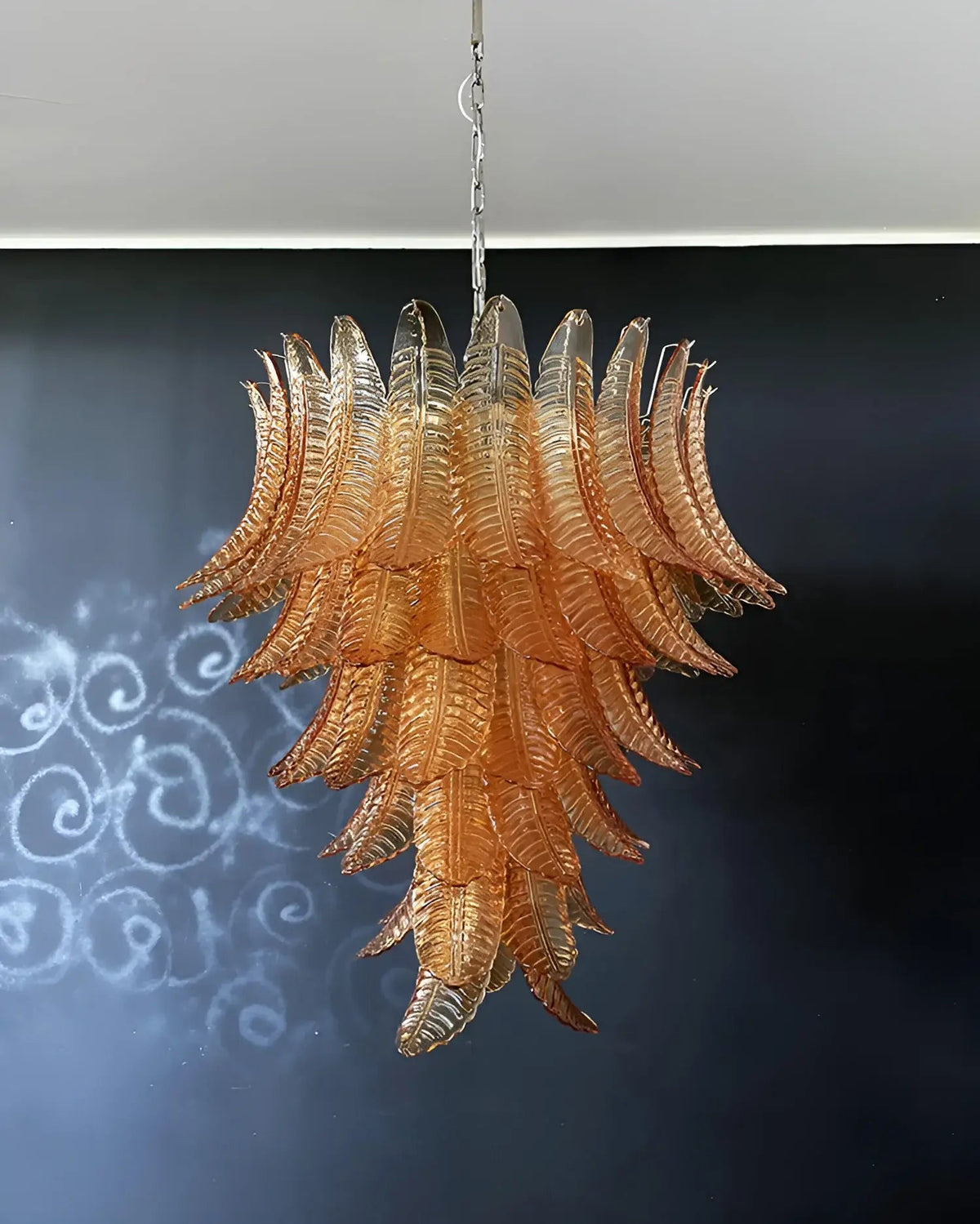Amber Leaf Cascade Chandelier — Modern Art Glass Pendant for Dining Room