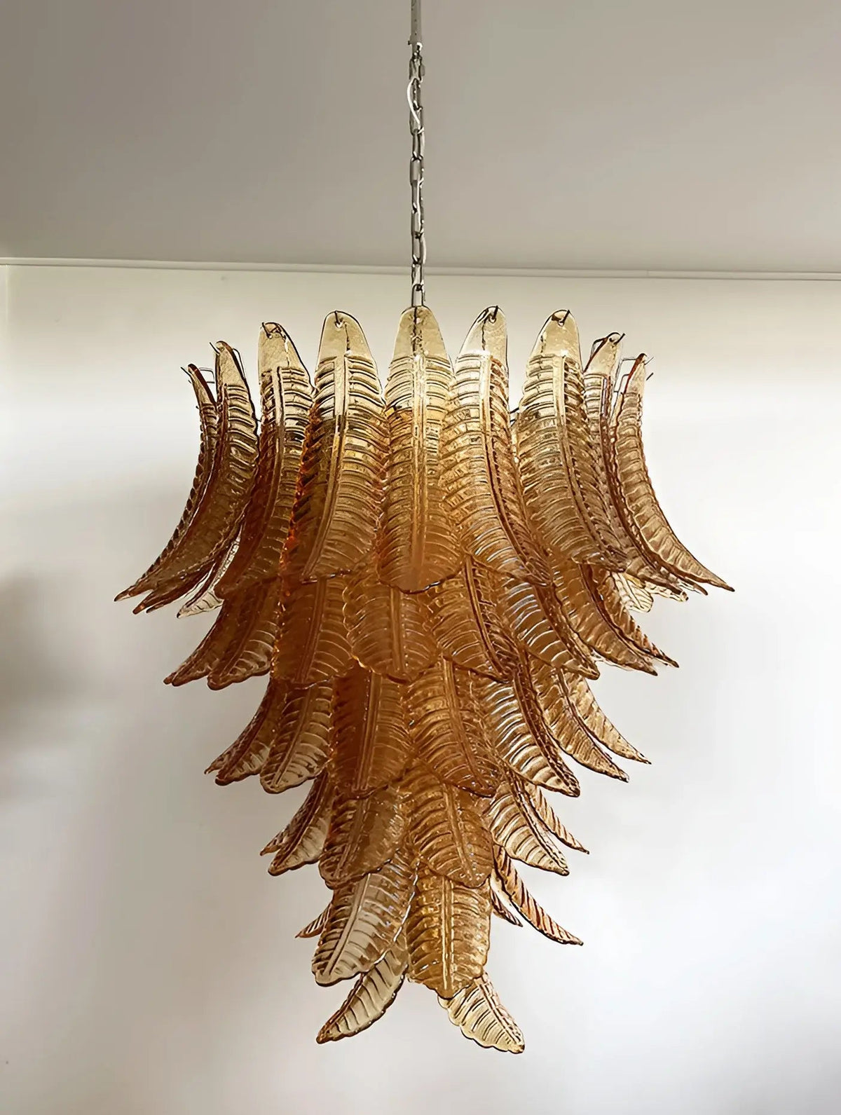 Amber Leaf Cascade Chandelier — Modern Art Glass Pendant for Dining Room