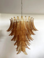 Amber Leaf Cascade Chandelier — Modern Art Glass Pendant for Dining Room