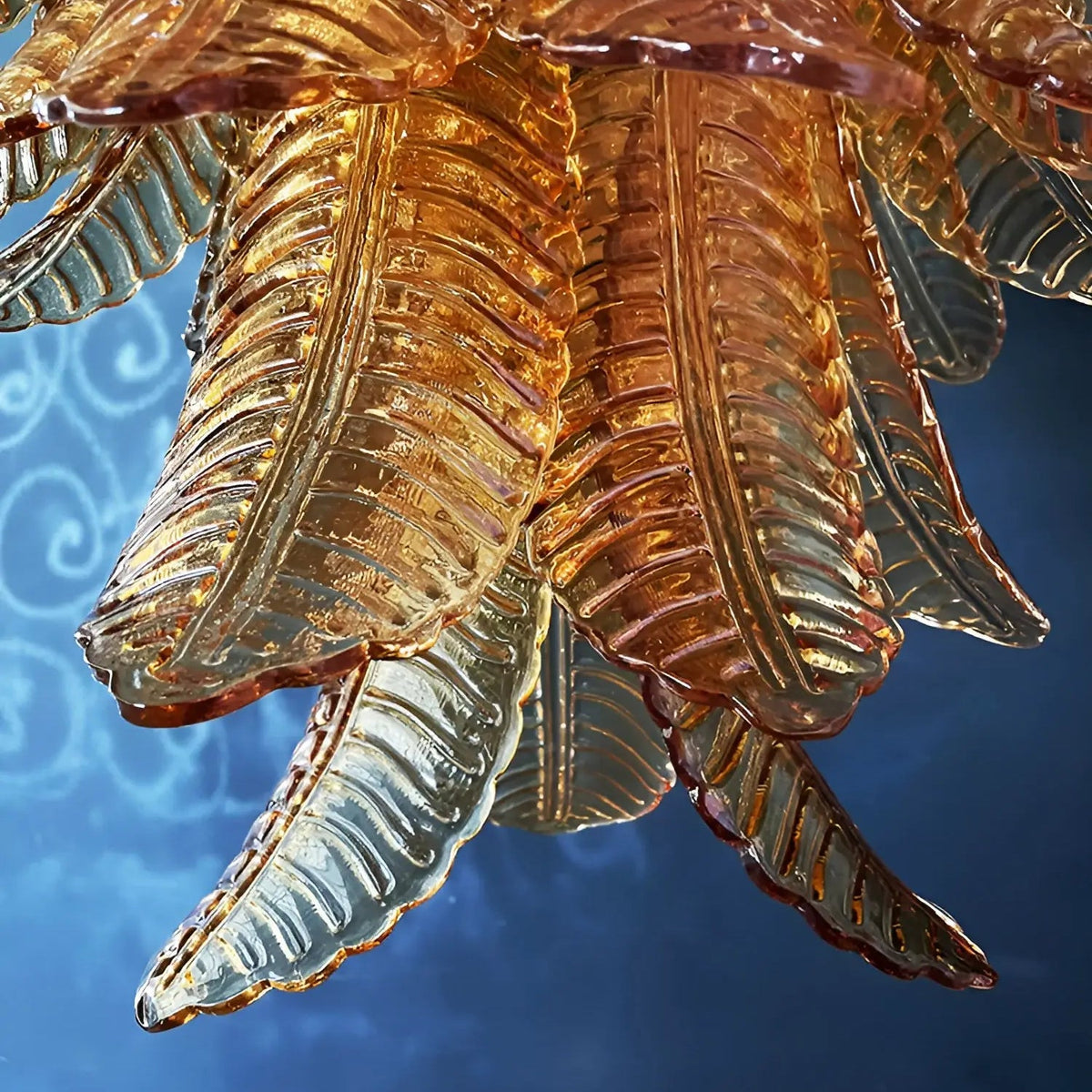 Amber Leaf Cascade Chandelier — Modern Art Glass Pendant for Dining Room
