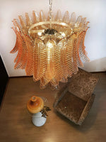 Amber Leaf Cascade Chandelier — Modern Art Glass Pendant for Dining Room