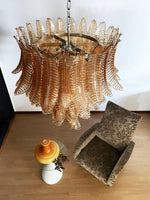 Amber Leaf Cascade Chandelier — Modern Art Glass Pendant for Dining Room