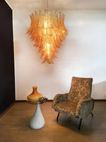 Amber Leaf Cascade Chandelier — Modern Art Glass Pendant for Dining Room