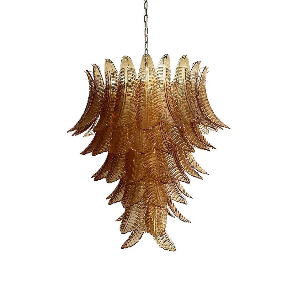 Amber Leaf Cascade Chandelier — Modern Art Glass Pendant for Dining Room