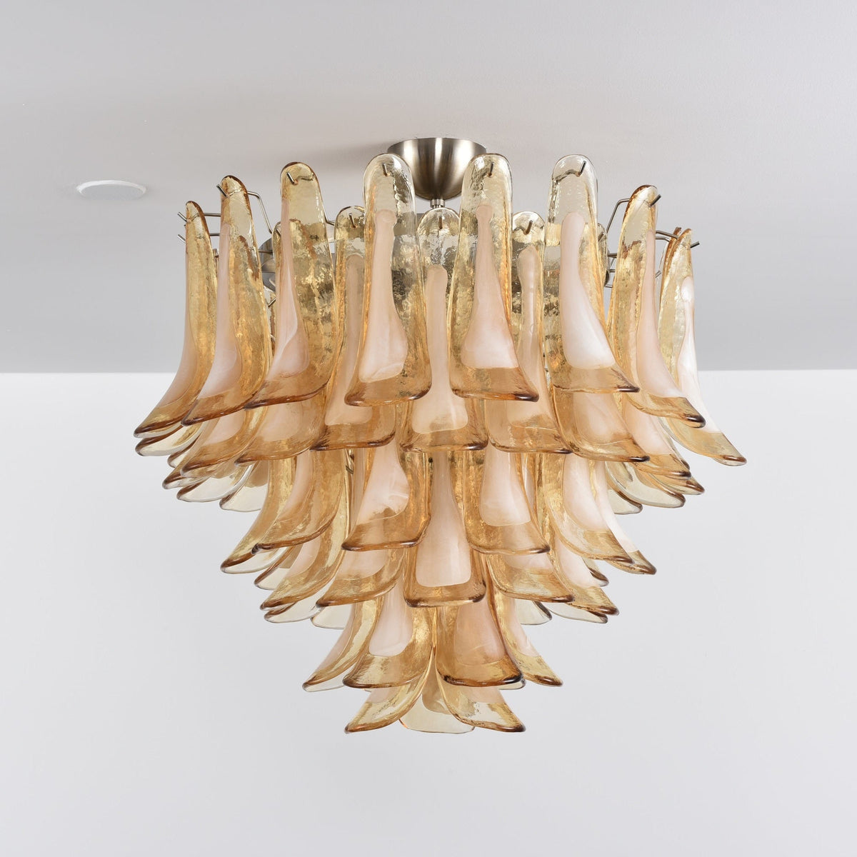 Amber Petal Glass Chandelier Ceiling Light for Dining Room and Foyer