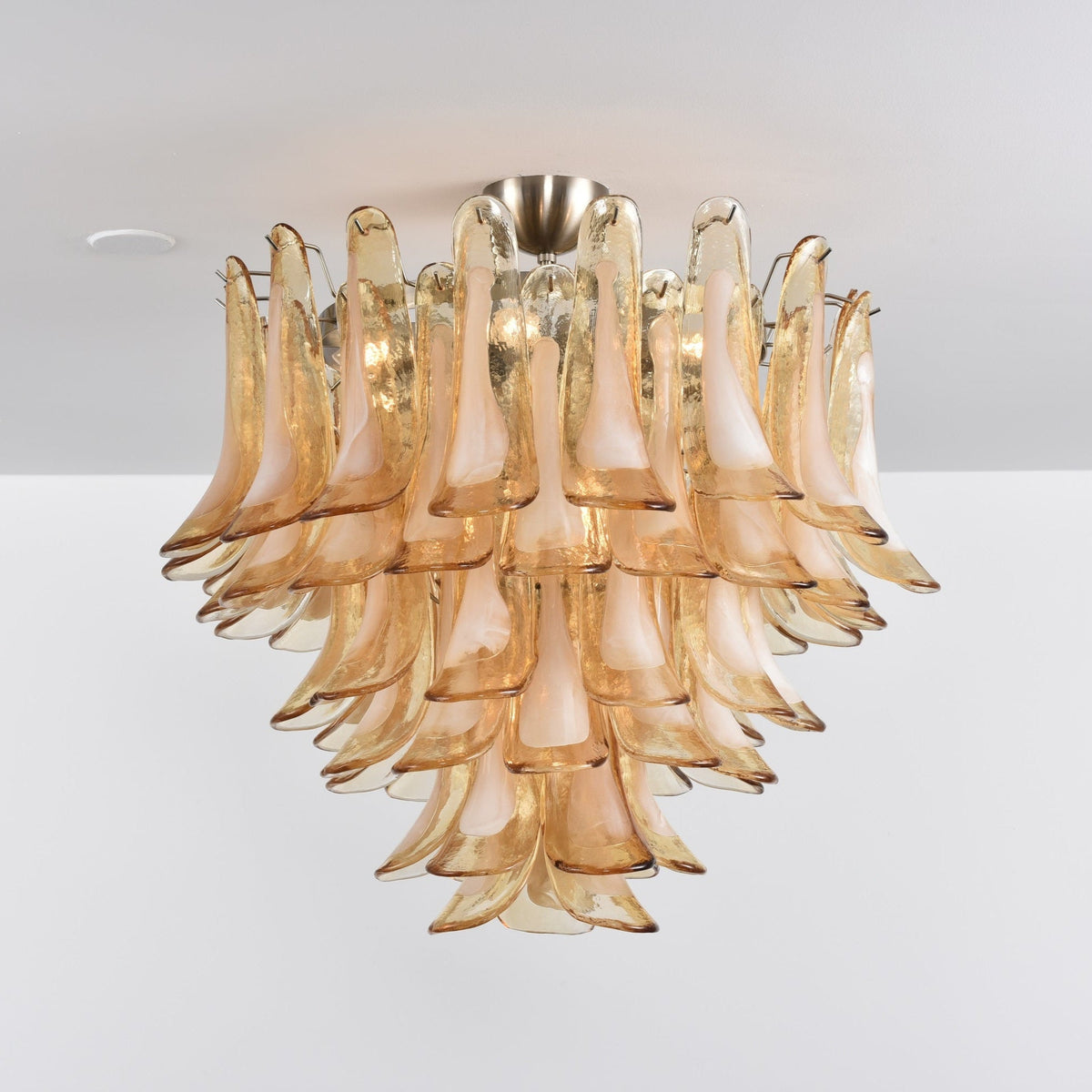 Amber Petal Glass Chandelier Ceiling Light for Dining Room and Foyer