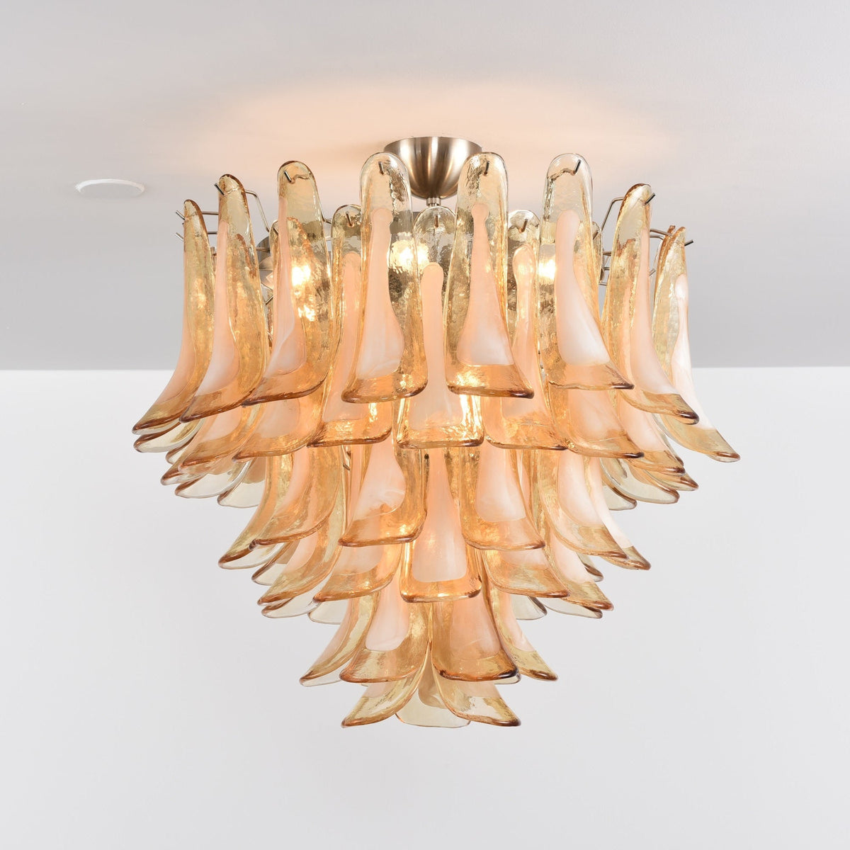 Amber Petal Glass Chandelier Ceiling Light for Dining Room and Foyer