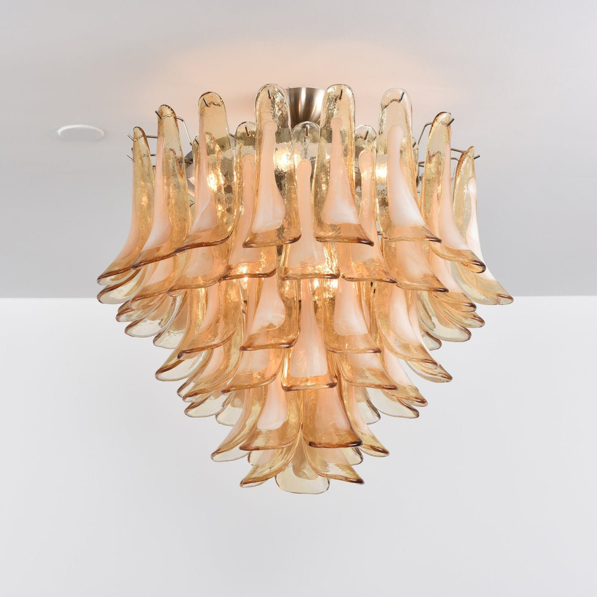 Amber Petal Glass Chandelier Ceiling Light for Dining Room and Foyer