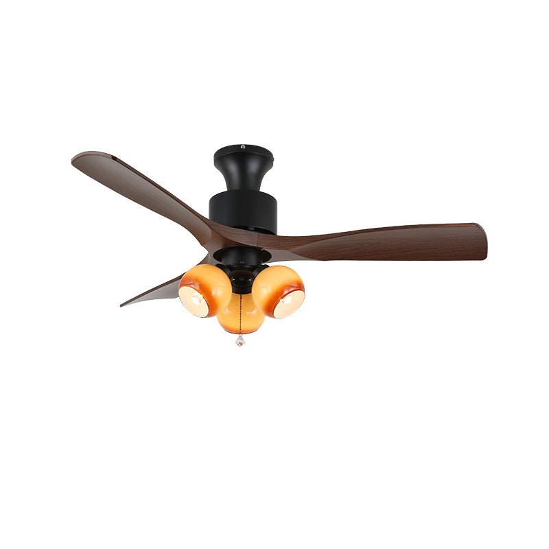AmberGlo Retro Ceiling Fan Light with Walnut Blades and Amber Glass Shades