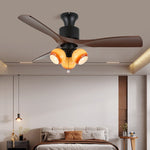 AmberGlo Retro Ceiling Fan Light with Walnut Blades and Amber Glass Shades