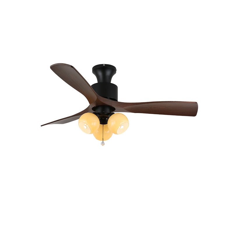 AmberGlo Retro Ceiling Fan Light with Walnut Blades and Amber Glass Shades