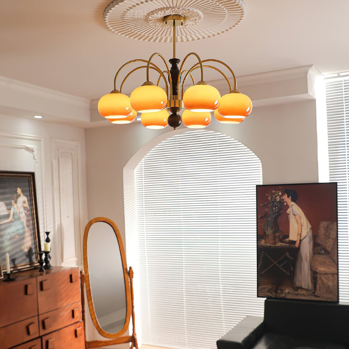 Amberly Arch Chandelier – Mid-Century Modern Amber Glass Pendant Light