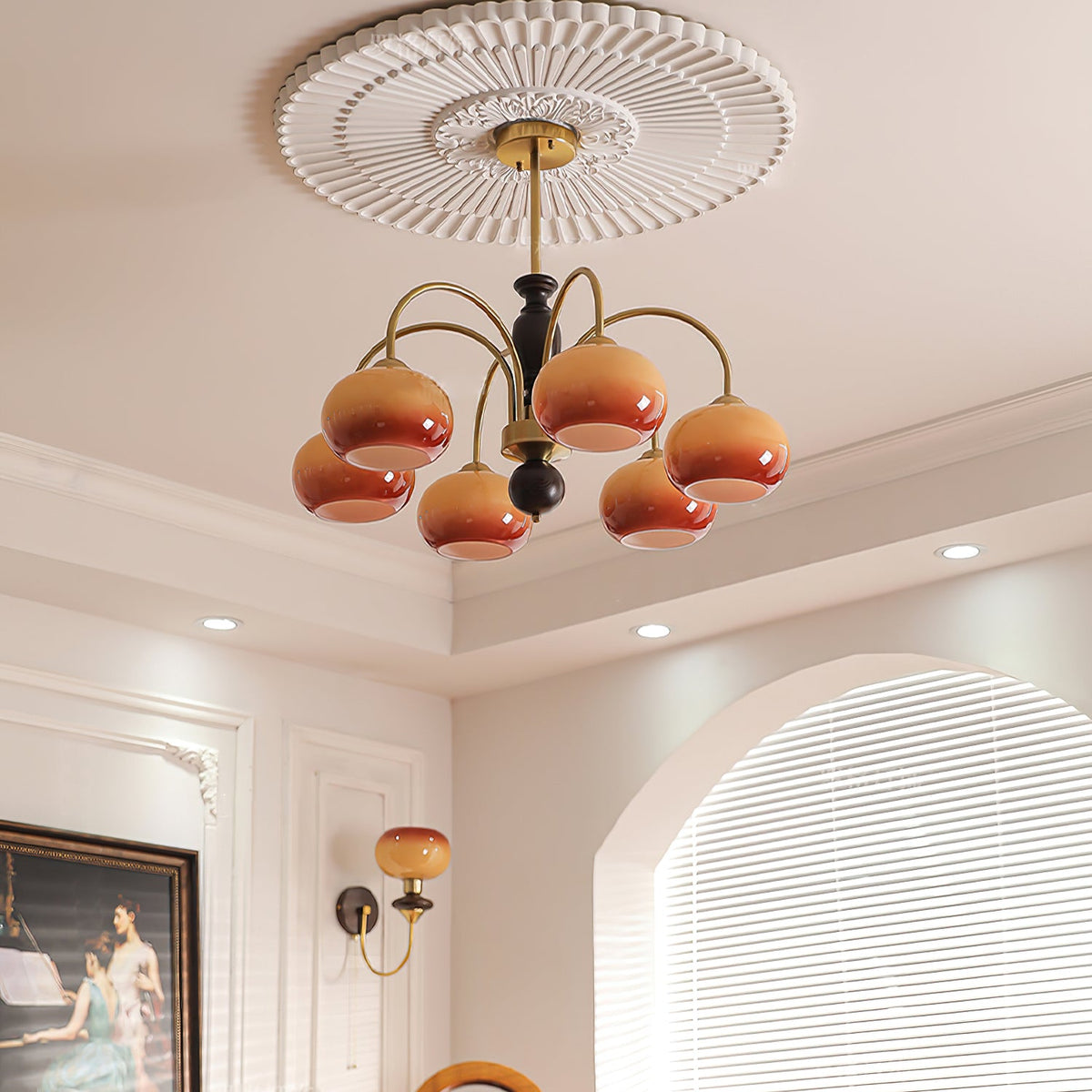 Amberly Arch Chandelier – Mid-Century Modern Amber Glass Pendant Light