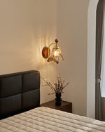 Amberveil Bloom Wall Sconce with Amber Glass Shade and Brass Accents