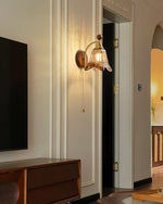 Amberveil Bloom Wall Sconce with Amber Glass Shade and Brass Accents
