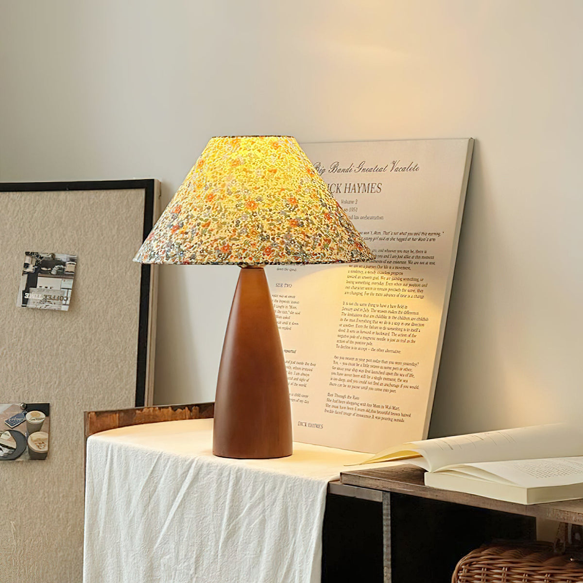 Amelia Blossom Table Lamp – Vintage Floral Wooden Bedside Light
