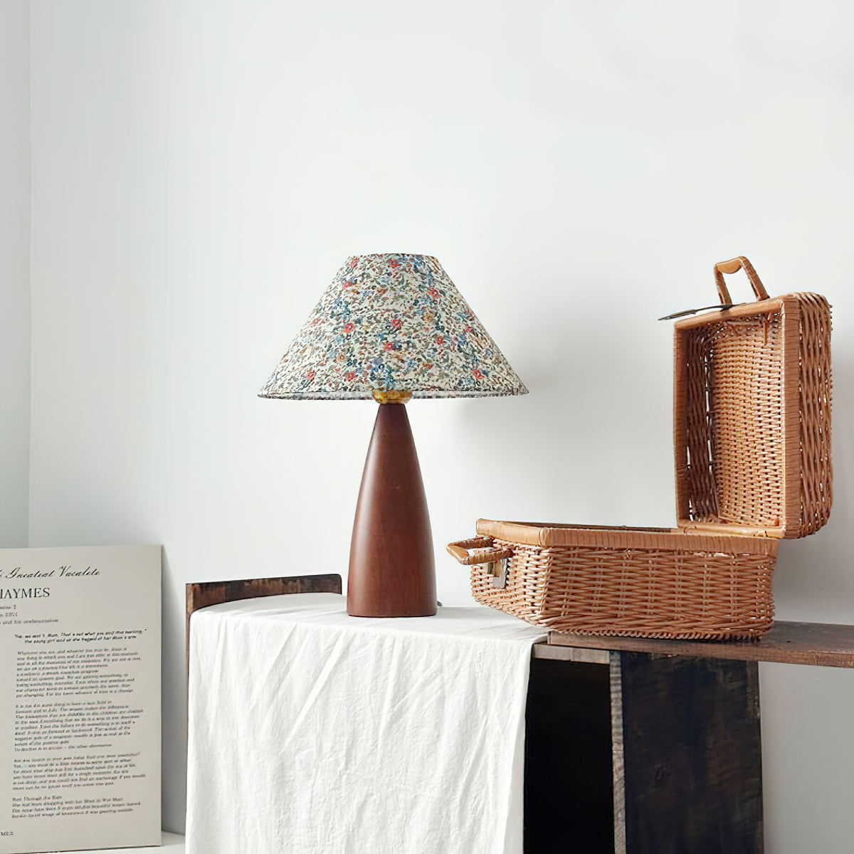 Amelia Blossom Table Lamp – Vintage Floral Wooden Bedside Light
