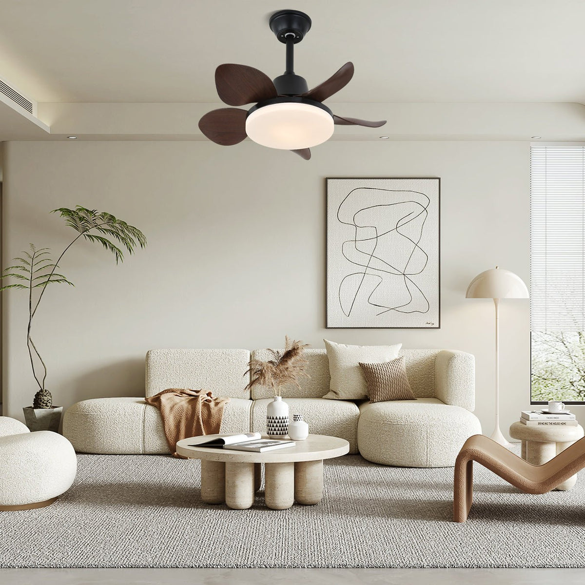 Amelia Designer Ceiling Fan Light with LED – Walnut or Black