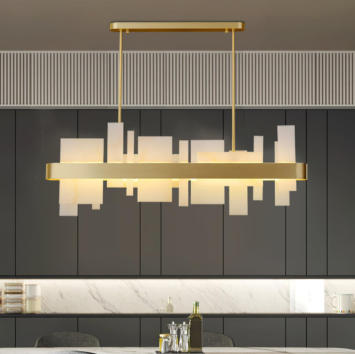 Amelie Brass and Acrylic LED Chandelier for Dining Room and Living Space