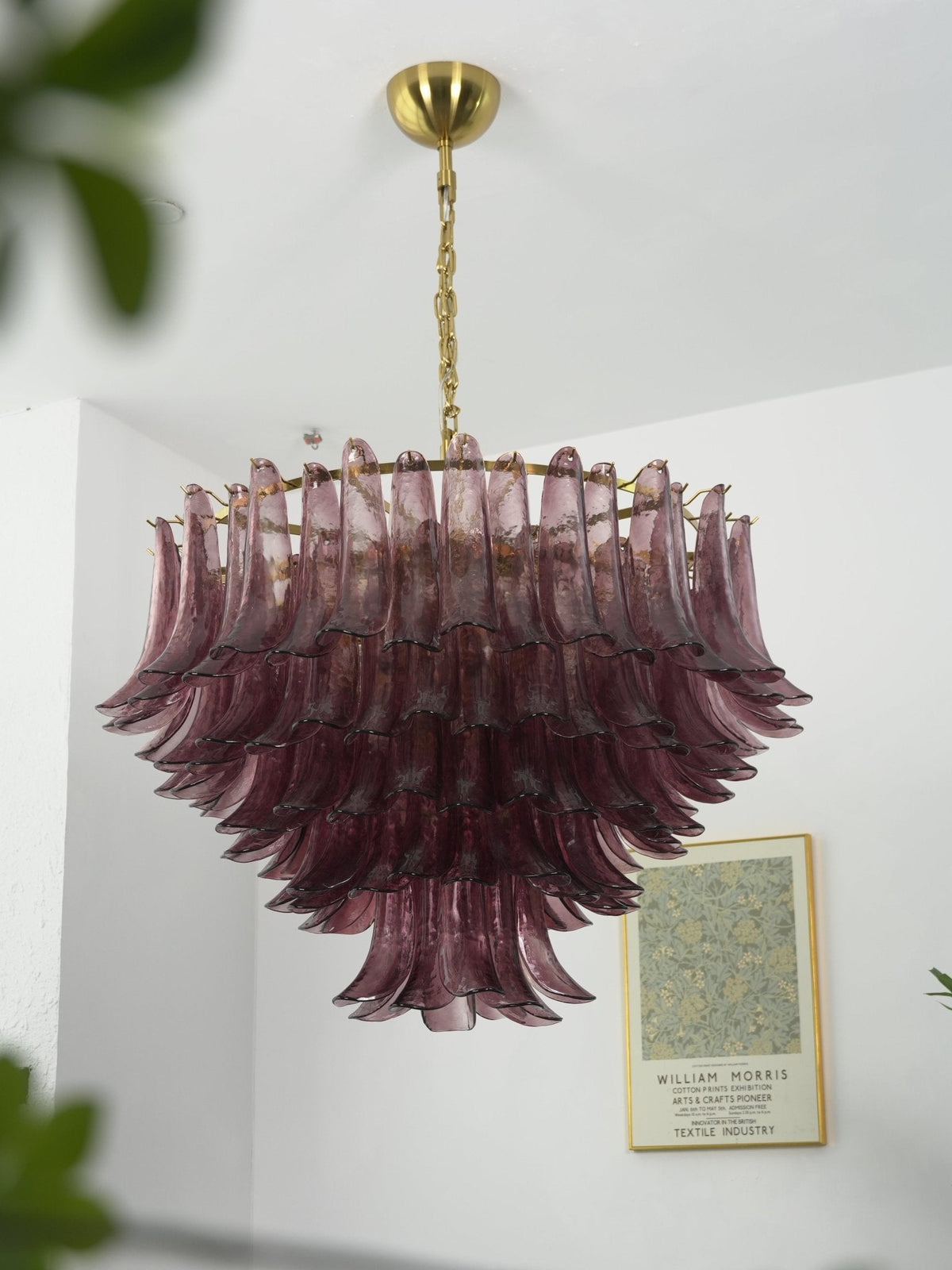 Amethyst Bloom Chandelier — Handcrafted Glass Petal Chandelier in Gold or Nickel
