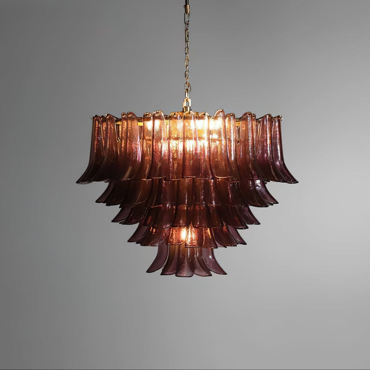 Amethyst Bloom Chandelier — Handcrafted Glass Petal Chandelier in Gold or Nickel