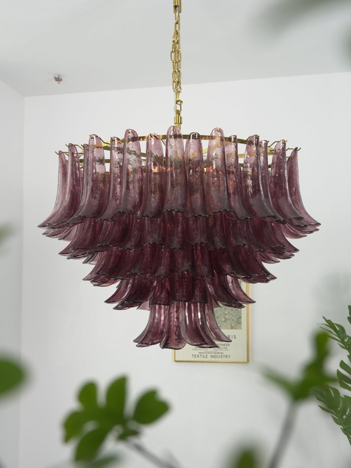 Amethyst Bloom Chandelier — Handcrafted Glass Petal Chandelier in Gold or Nickel