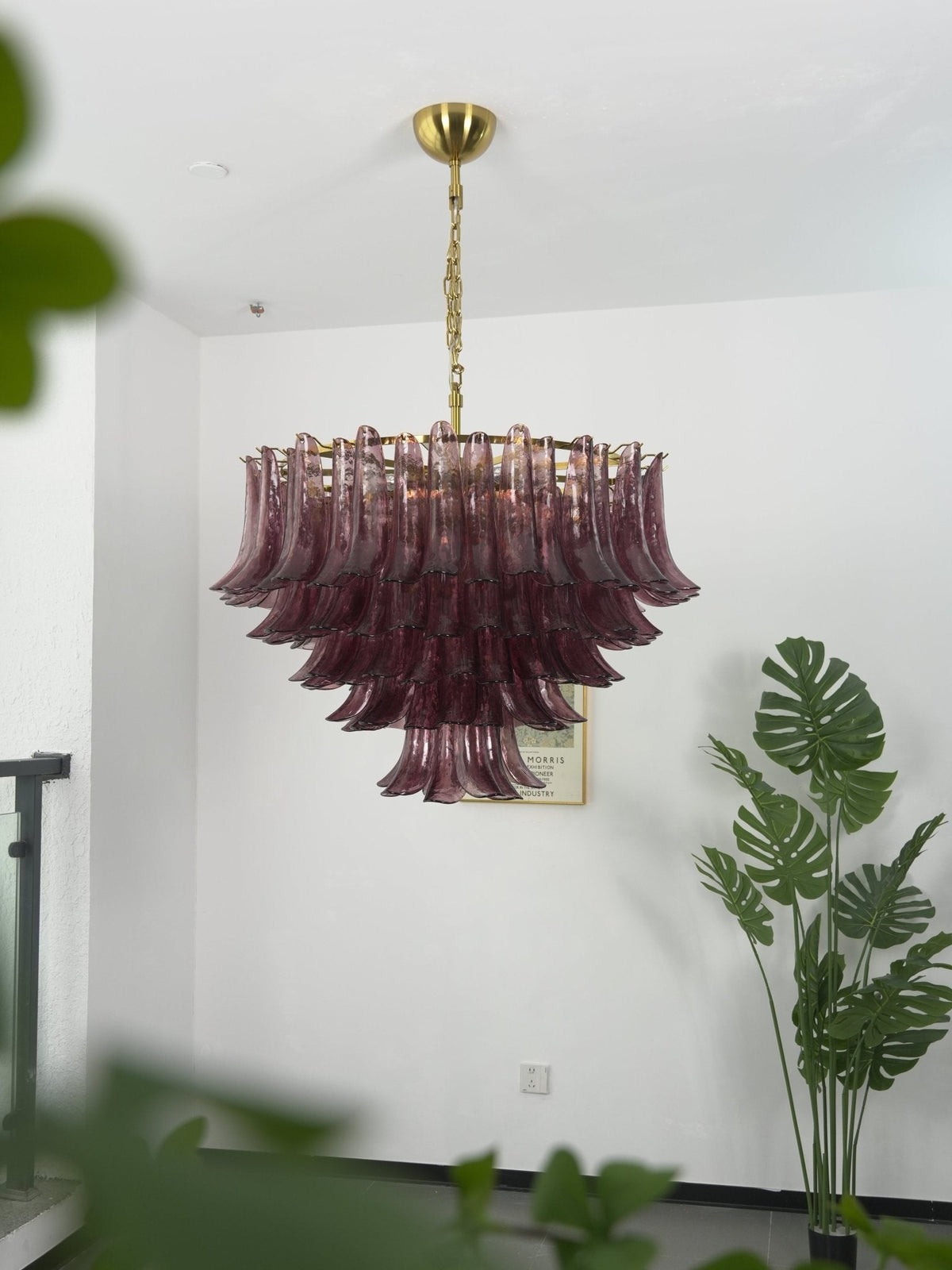 Amethyst Bloom Chandelier — Handcrafted Glass Petal Chandelier in Gold or Nickel