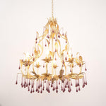 Amethyst Drops Crystal Chandelier with Gold Leaf Accents for Dining Room and Living Room