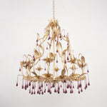 Amethyst Drops Crystal Chandelier with Gold Leaf Accents for Dining Room and Living Room