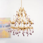 Amethyst Drops Crystal Chandelier with Gold Leaf Accents for Dining Room and Living Room