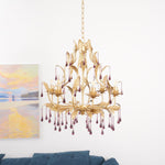 Amethyst Drops Crystal Chandelier with Gold Leaf Accents for Dining Room and Living Room