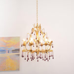 Amethyst Drops Crystal Chandelier with Gold Leaf Accents for Dining Room and Living Room