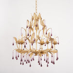 Amethyst Drops Crystal Chandelier with Gold Leaf Accents for Dining Room and Living Room