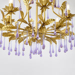 Amethyst Drops Crystal Chandelier with Gold Leaf Accents for Dining Room and Living Room