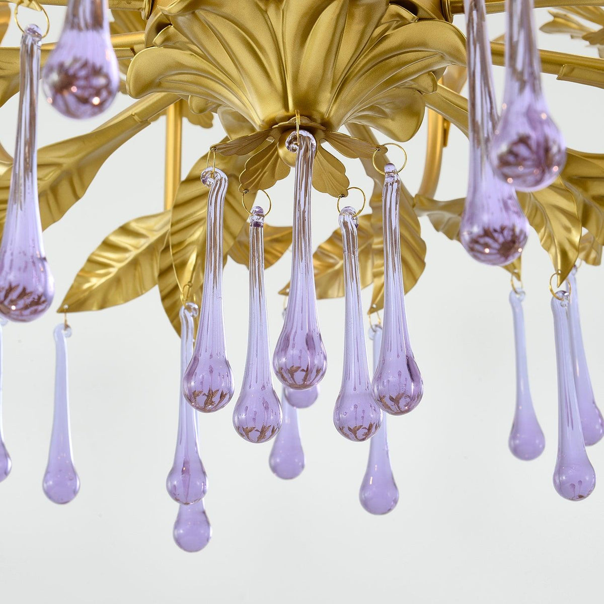 Amethyst Drops Crystal Chandelier with Gold Leaf Accents for Dining Room and Living Room