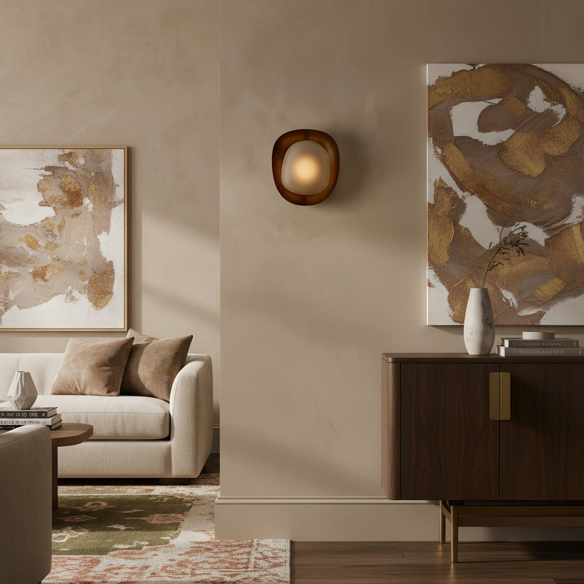 Amorphous Sculptural LED Wall Sconce in Bronze and Frosted Glass