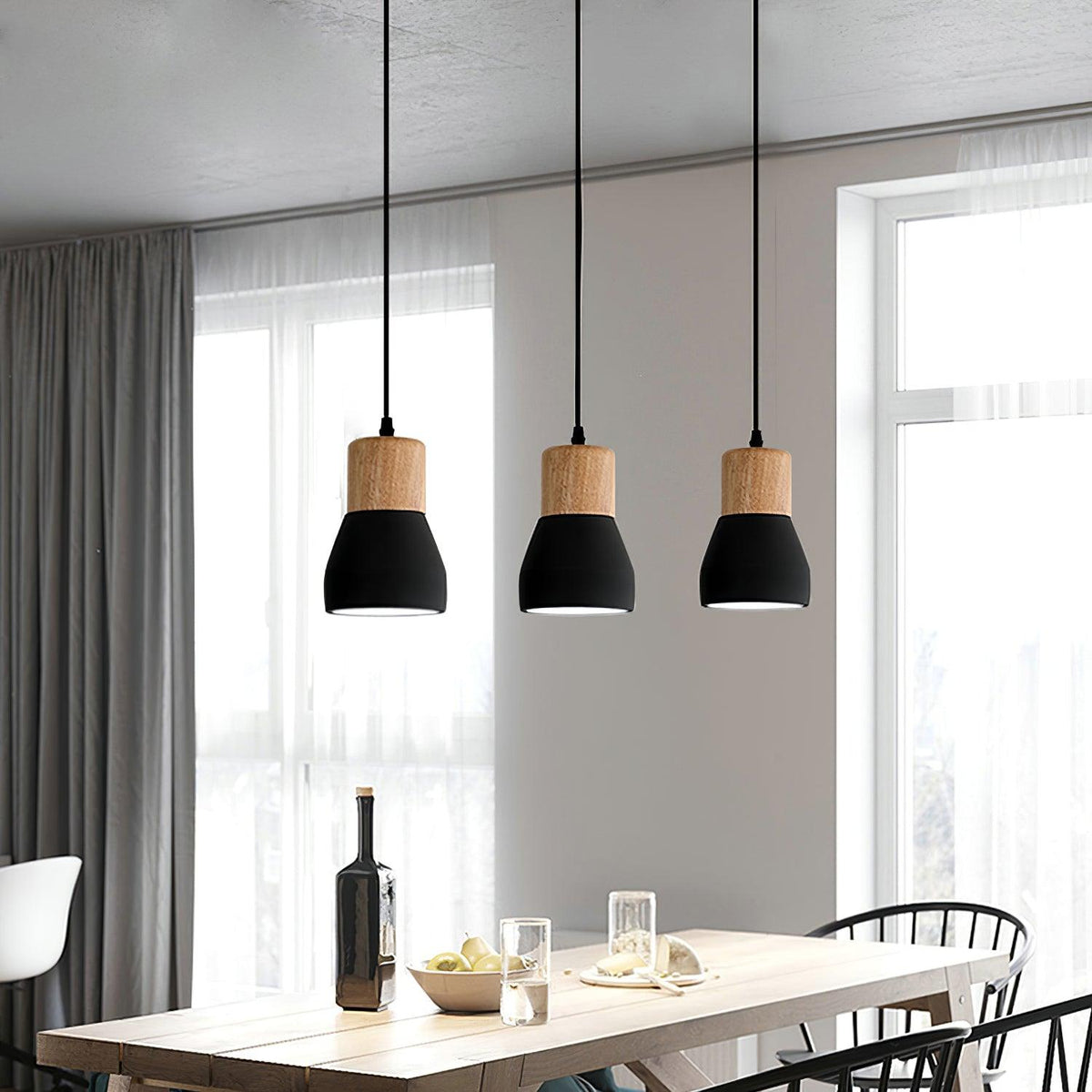 Andenon Cement Pendant Light – Modern Minimalist Wood & Concrete Hanging Lamp