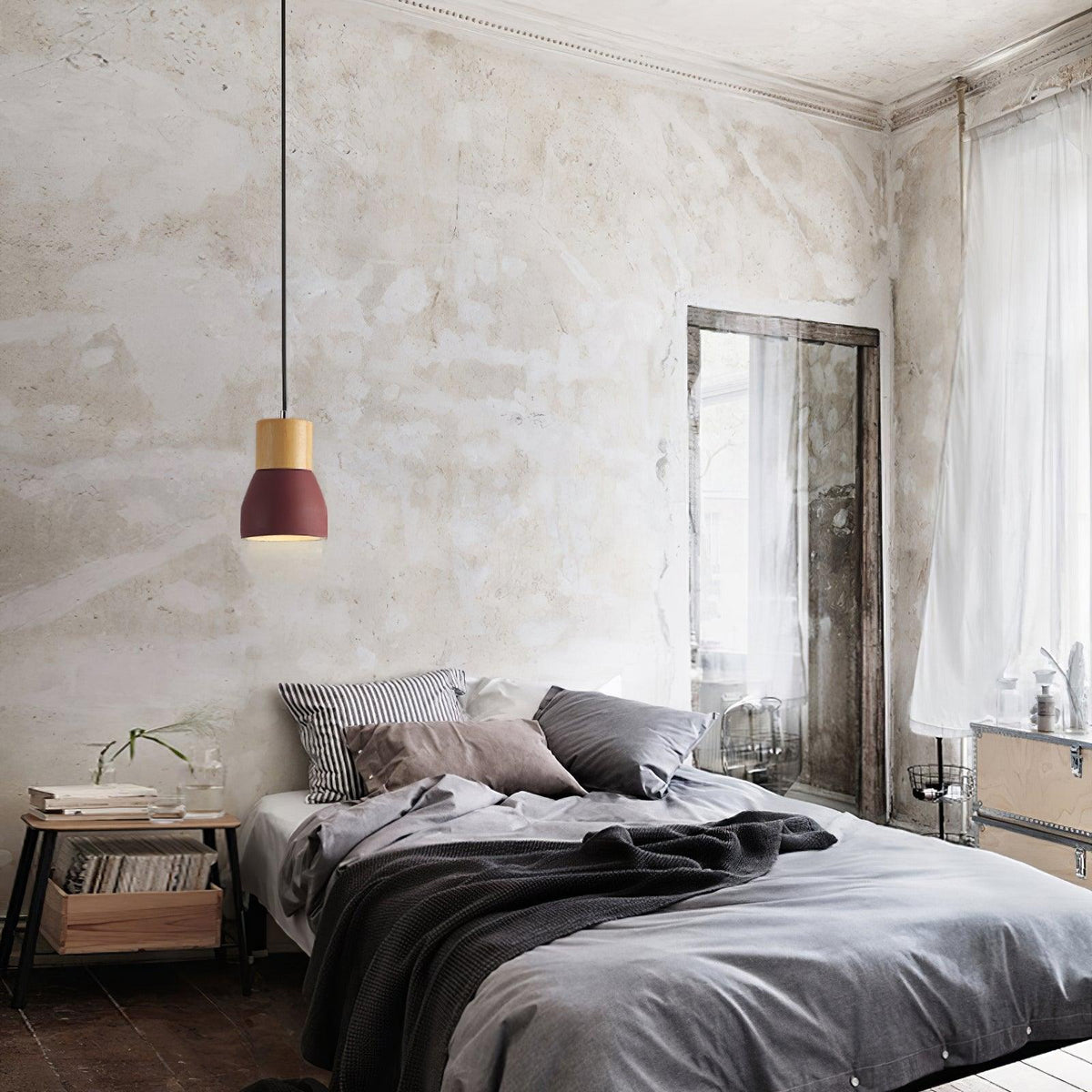 Andenon Cement Pendant Light – Modern Minimalist Wood & Concrete Hanging Lamp