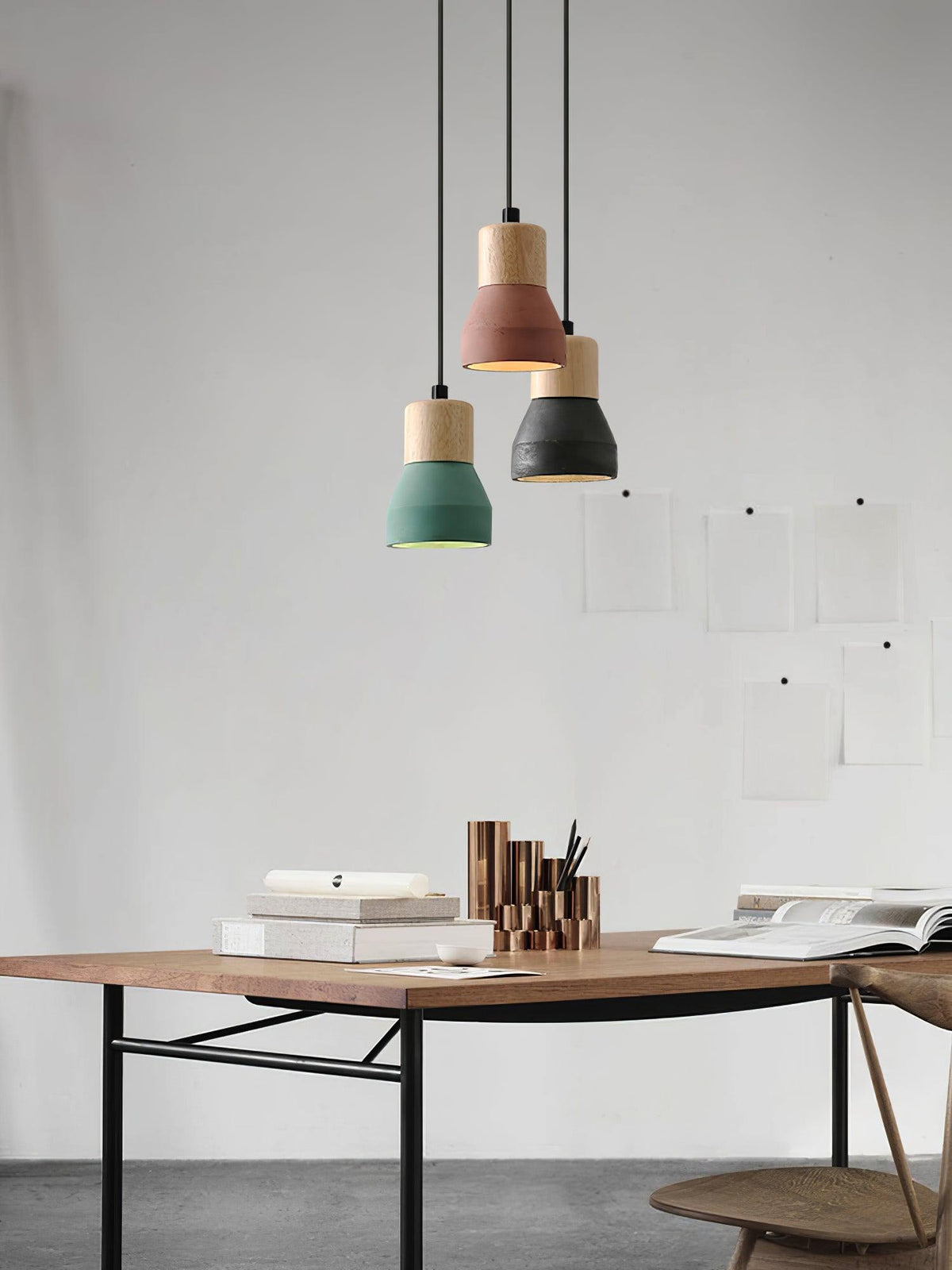 Andenon Cement Pendant Light – Modern Minimalist Wood & Concrete Hanging Lamp