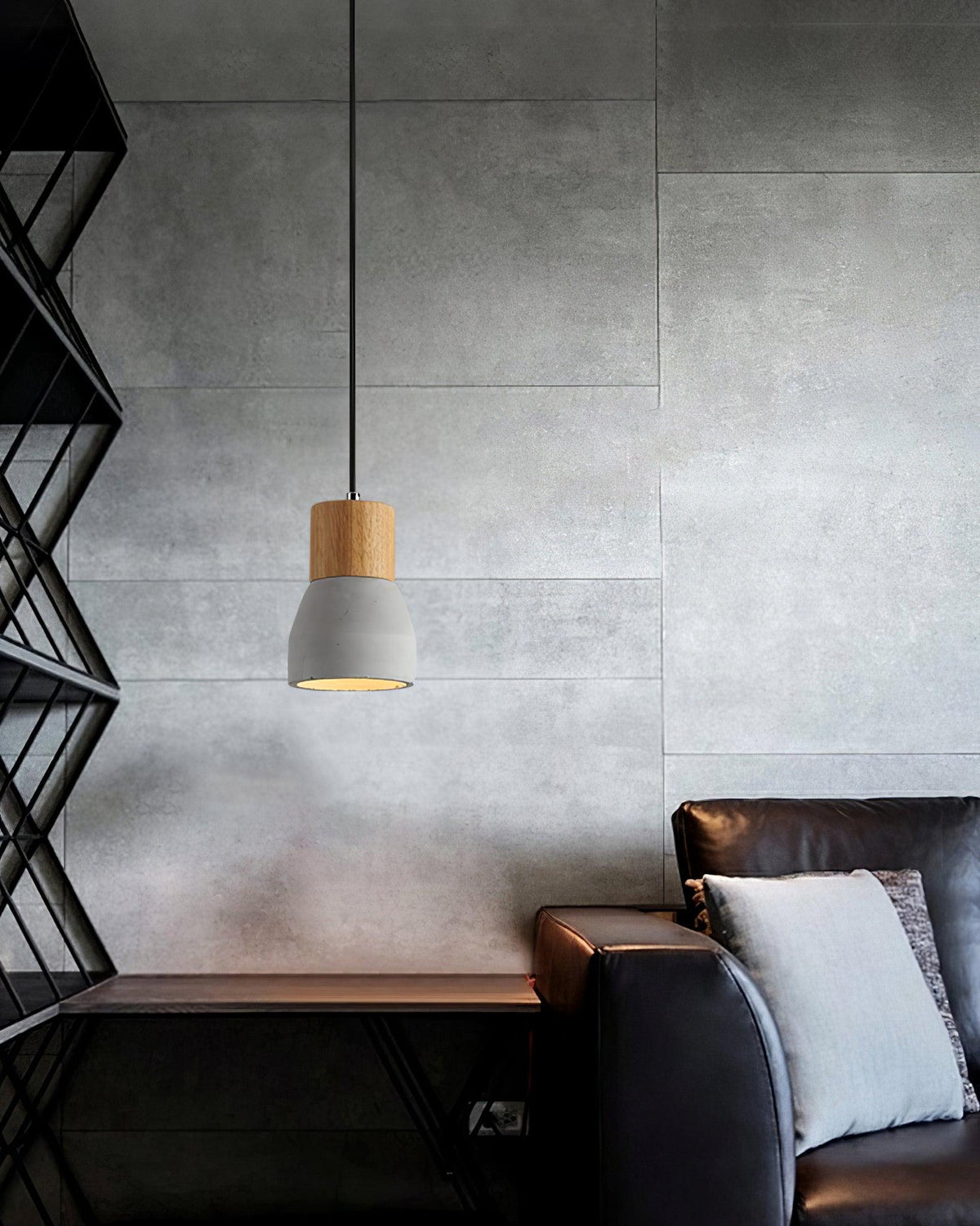 Andenon Cement Pendant Light – Modern Minimalist Wood & Concrete Hanging Lamp