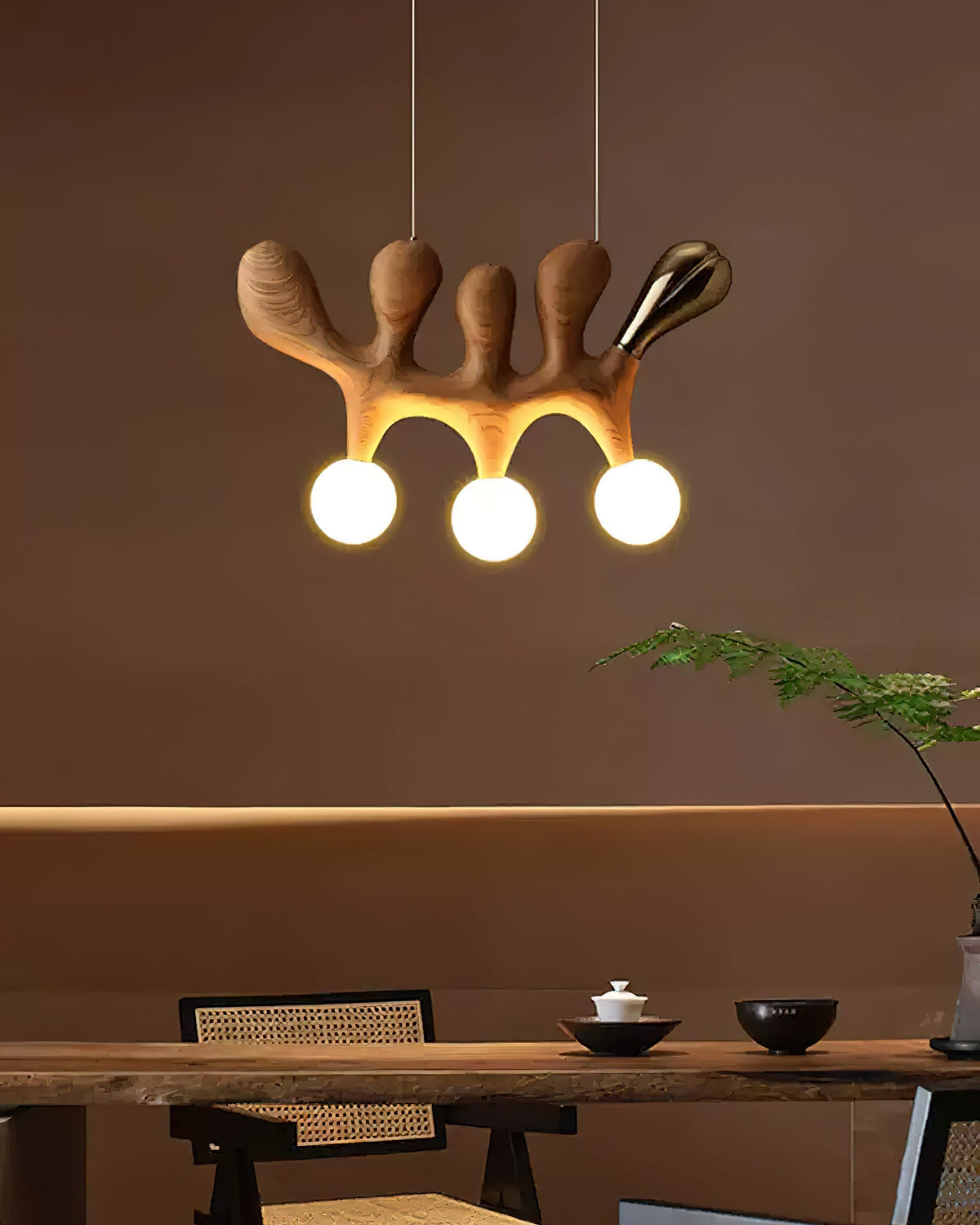 Sculptural Wooden Pendant Light with Brass Accents for Modern Interiors