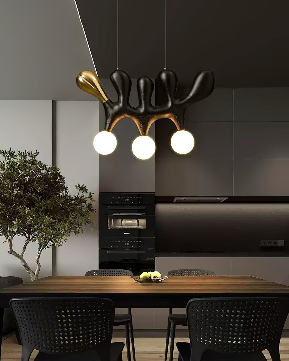 Sculptural Wooden Pendant Light with Brass Accents for Modern Interiors