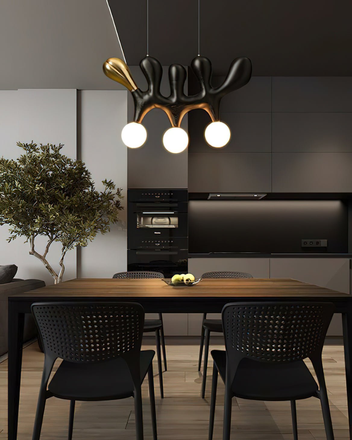 Sculptural Wooden Pendant Light with Brass Accents for Modern Interiors