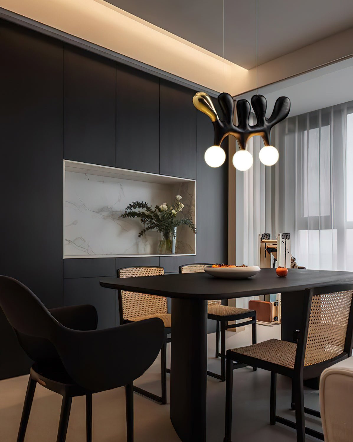 Sculptural Wooden Pendant Light with Brass Accents for Modern Interiors