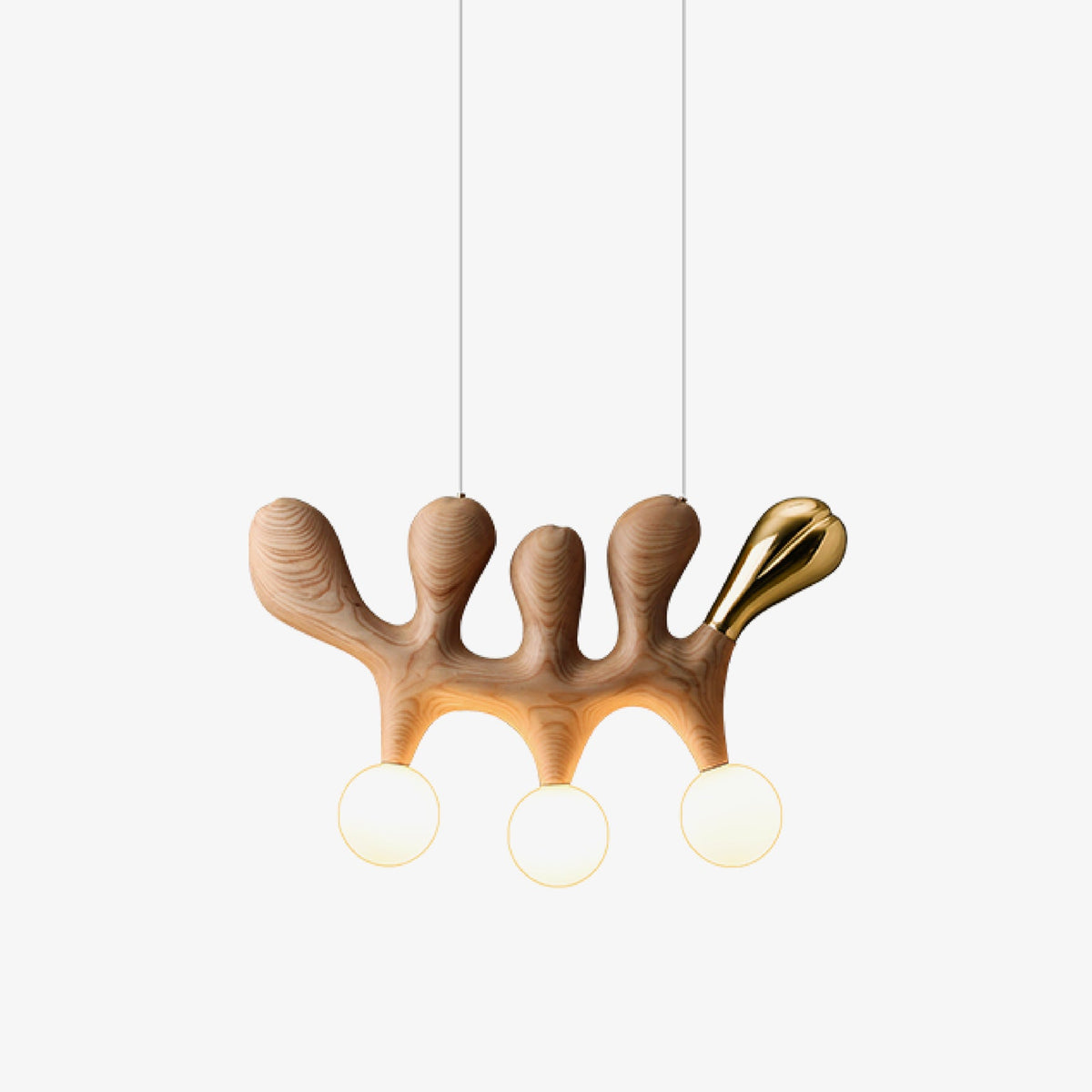 Sculptural Wooden Pendant Light with Brass Accents for Modern Interiors