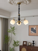 Antonia Modern Brass and Walnut Chandelier with Frosted Glass Shades
