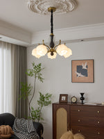 Antonia Modern Brass and Walnut Chandelier with Frosted Glass Shades