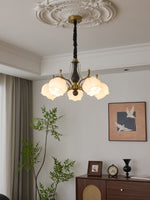 Antonia Modern Brass and Walnut Chandelier with Frosted Glass Shades