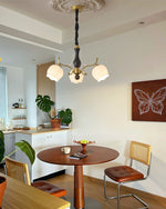 Antonia Modern Brass and Walnut Chandelier with Frosted Glass Shades